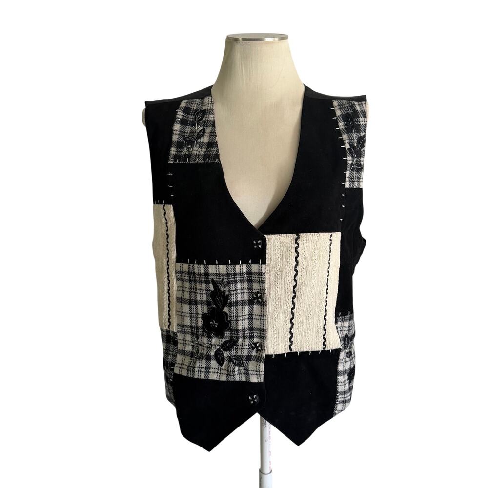 NWT Y2K 2000s Leather Wool Patchwork Vest Plus 3X Cottagecore Plaid Floral